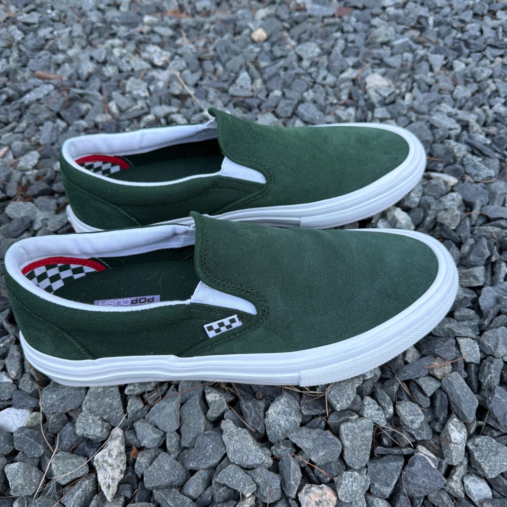 Vans Skate Slip-On Forest Green Suede PopCush Sneakers Mens Size 10.5